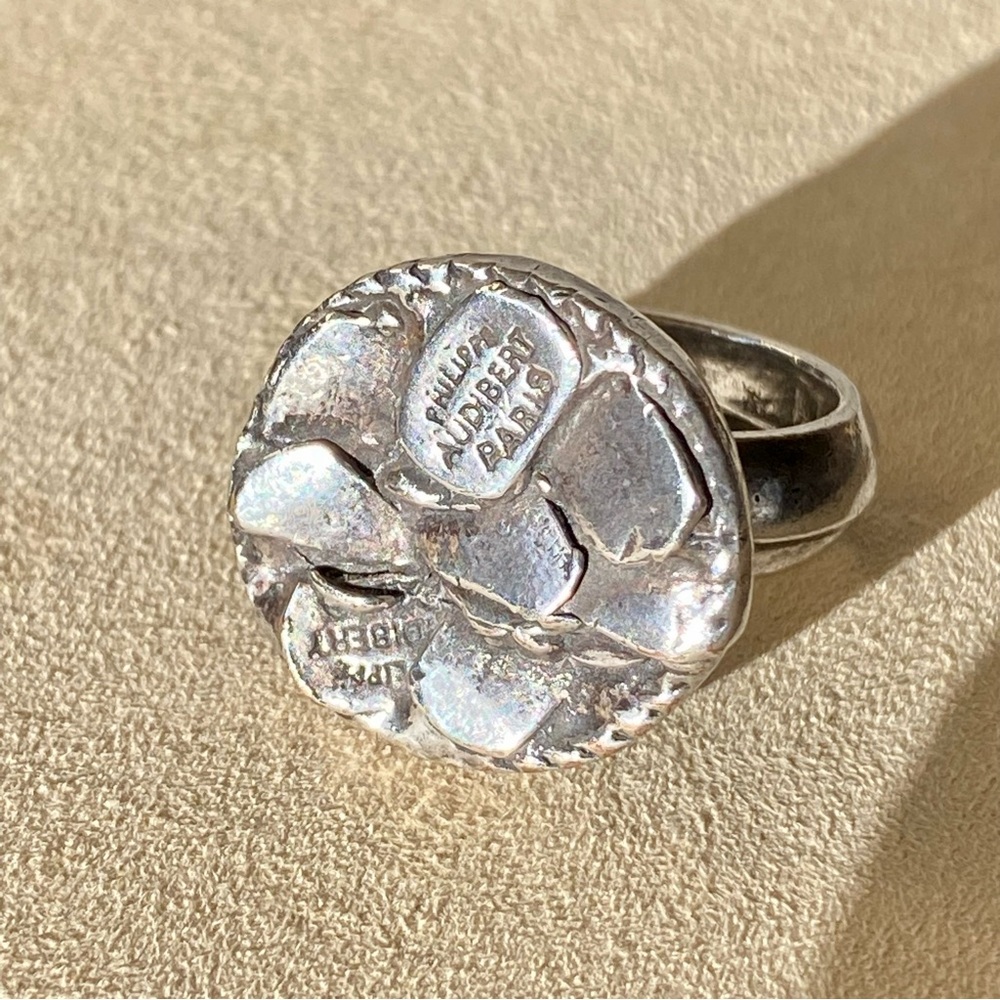 Philippe Audibert Paris Silver Tone Bold Logo Statement Ring